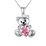 Sterling Silver Crystal Moonstone Teddy Bear Pendant Necklace