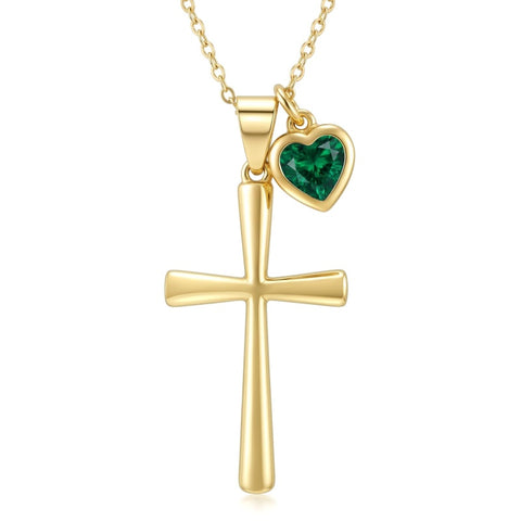 14K Gold  Plated Birthstone Cross Faith Necklace for Women