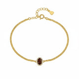14K Gold Plated Halo Oval Birthstone Cuban Chain Bracelets for Her