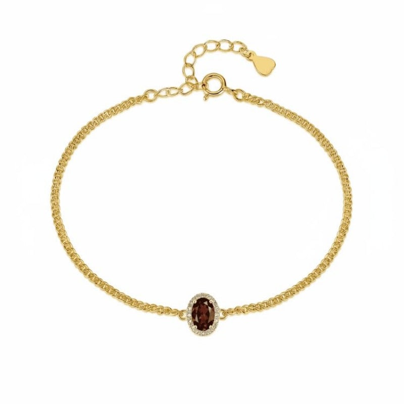 14K Gold Plated Halo Oval Birthstone Cuban Chain Bracelets for Her
