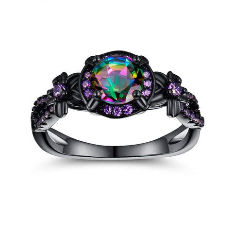 Copper Created Opal Mystic Topaz Amethyst Garnet Eternity Ring for Women