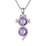 Natural Amethyst Cat Necklace for Women 925Silver Cat Pendant with Genuine Amethyst Jewelry Gifts for Cat Lover