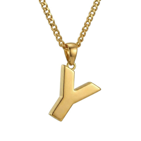 Initial Pendant Necklace 14K Gold Plated with Cuban Chain