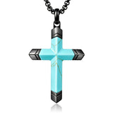 14K Gold Plated Turquoise Lapis Lazuli Cross Necklace for Men with Adjustable Chain