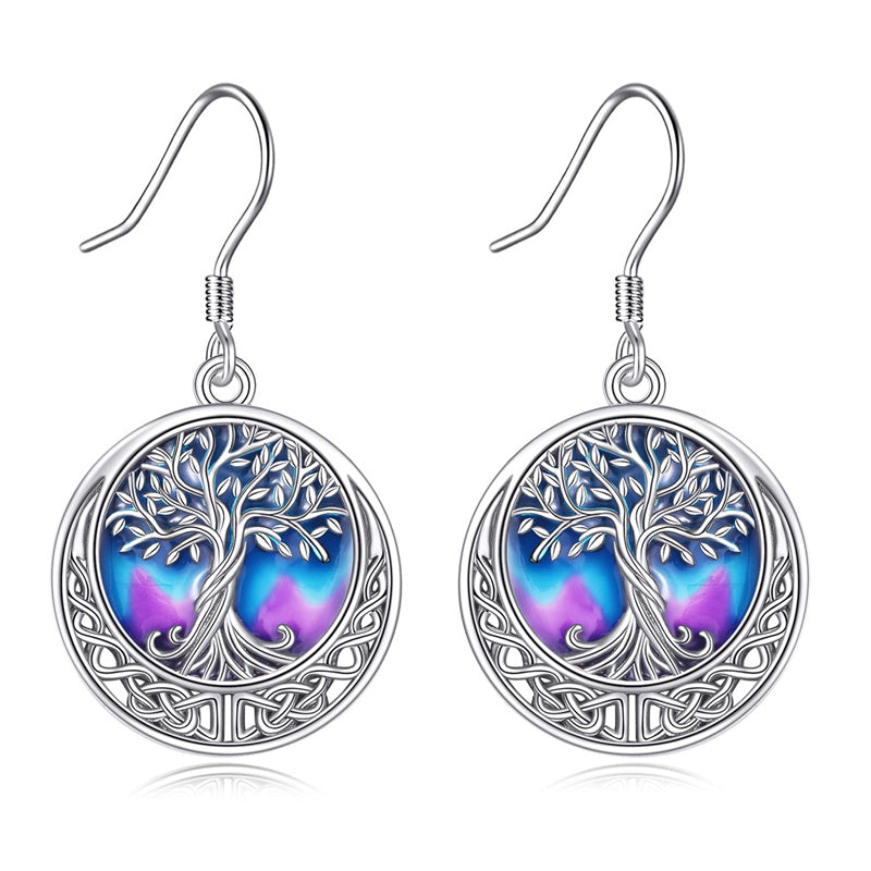 Tree of Life Earrings Sterling Silver Celtic Tree of Life Abalone Shell Dangle Drop Earrings for Women Jewelry