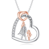 Sterling Silver Heart  Father and Daughter Pendant Necklace With Engraved Word Love You Forever