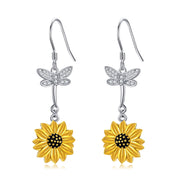 925 Silver Sunflower Dangle Earrings for Women Hypoallergenic Jewelry Gifts for Girls Teen Daughter Sister Friend Birthday Gifts