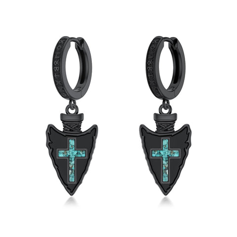 Sterling Silver Feather Arrowhead Axe Hoop Earrings