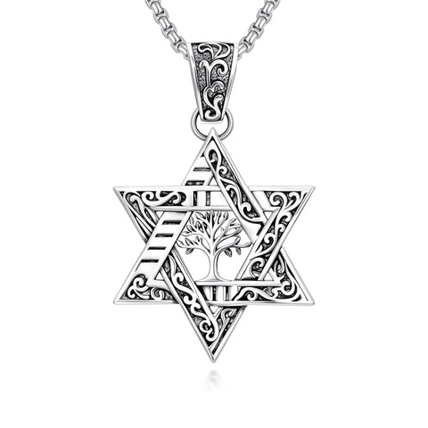 Sterling Silver Star of David Chai Cross Evil Eye Lion of Judah Menorah Tree of Life Protection Pendant Necklace