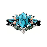Sterling Silver 10K 14K 18K Gold Turquoise Engagement  Wedding Ring Set for Women