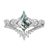 Sterling Silver 10K 14K 18K Gold Personalize Engraved Moss Agate Engagement Rings for Women