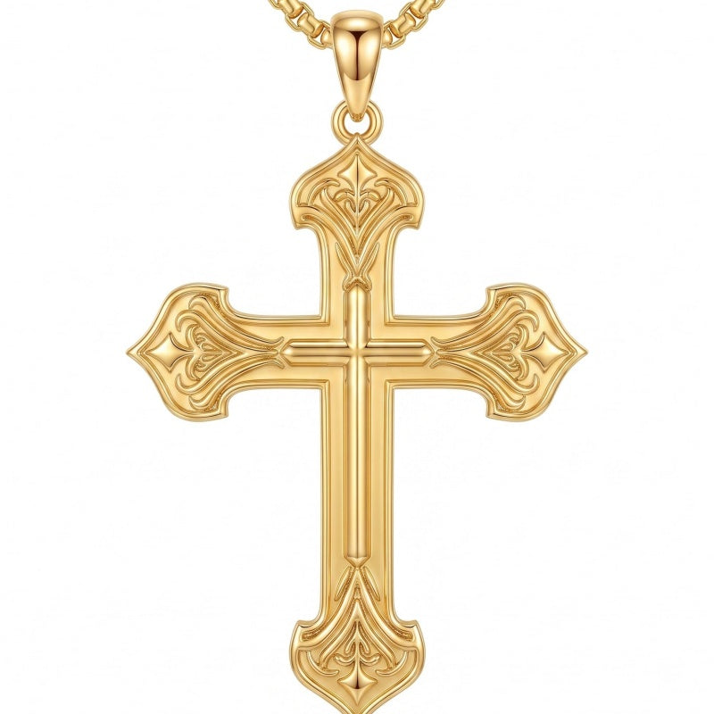 10K 14K 18K Gold Cross Pendant Necklace Religious Jewelry Gifts for Men and Women