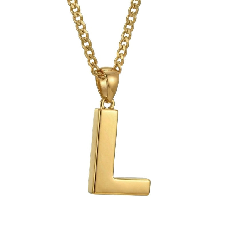 Initial Pendant Necklace 14K Gold Plated with Cuban Chain
