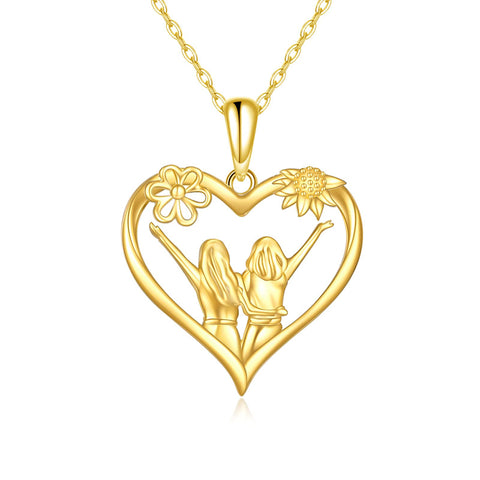 14K Yellow Gold Heart Sister Pendant Necklace