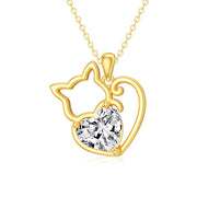 14K Yellow Gold 1.5CT Moissanite Cat Pendant Necklace