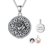 Sterling Silver Personalized Photo &Engraved Round Photo Necklace