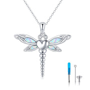 Sterling Silver Opal Dragonfly Urn Necklace for Ashes