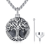 925 Sterling Silver Tree of Life Cremation Jewelry  Urn Necklace for Ashes for Men with 2.5mm 22"+2" Rolo Chain