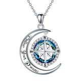 Sterling Silver Crystal Compass Pendant Necklace With Engraved