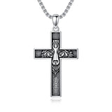 Sterling Silver Wooden Lion Orthodox Sword Wolf Cross Pendant Necklace