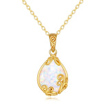 10K 14K 18K Yellow Gold Moonstone Opal Black Onyx Filigree Pendant Necklace