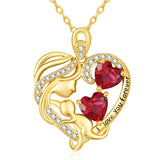 10K 14K 18K Gold Double Birthstone Heart Mother Son/Daughter Pendant Necklace for Mom