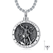 Sterling Silver Saint Michael Urn Necklace for Ashes With Engraved