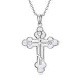 Sterling Silver Russian Eastern Orthodox Cross Pendant Necklace