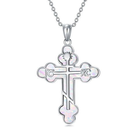 Sterling Silver Russian Eastern Orthodox Cross Pendant Necklace