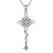 S925 Sterling Silver Amulet Necklace Witches Knot Key Necklace Protection Pendant Jewelry Christmas Halloween Birthday Gifts forWomen