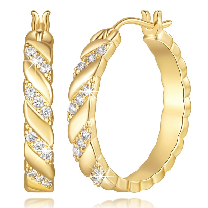 14K Gold Plated  Cubic Zirconia Dainty Hoop Earrings for Women