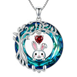 Sterling Silver Blue Crystal  Tree of Life Raccoon Bunny Cat Corgi  Pendant  Necklace  Anniversary Birthday Gifts