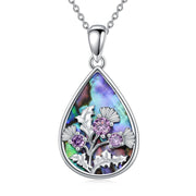 Sterling Sliver Scottish Thistle  Abalone Shell Pendant Necklace