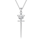 Sterling Silver Crown Sword Pendant Necklace