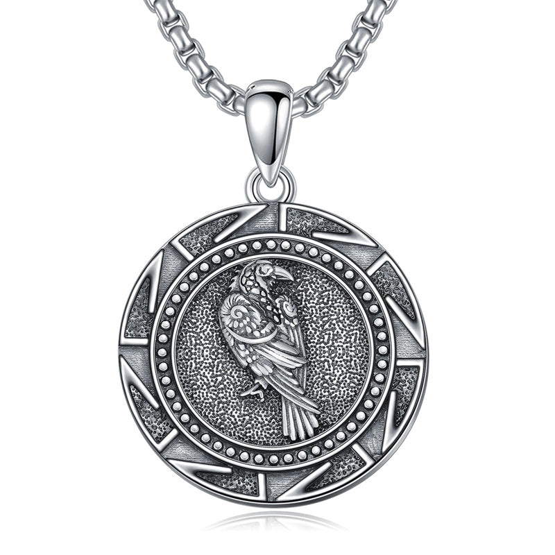 Sterling Silver Viking Raven Bear Odin Wolf Pendant Necklace for Men