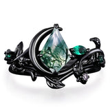 Sterling Silver 2CT Moss Agate  Engagement Wedding Ring Sets for Women