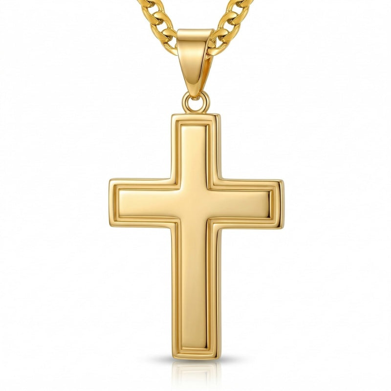 Cross Pendant Necklace for Men 14K Gold Plated Minimalist Christian Jewelry Religious Gift