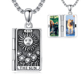 Sterling Silver Sun Moon Lovers Tarot Card Photo Locket Necklace