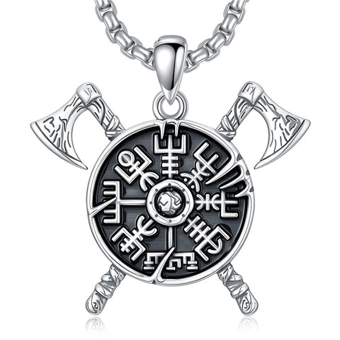 Sterling Silver Viking Compass Pendant Necklace for Men