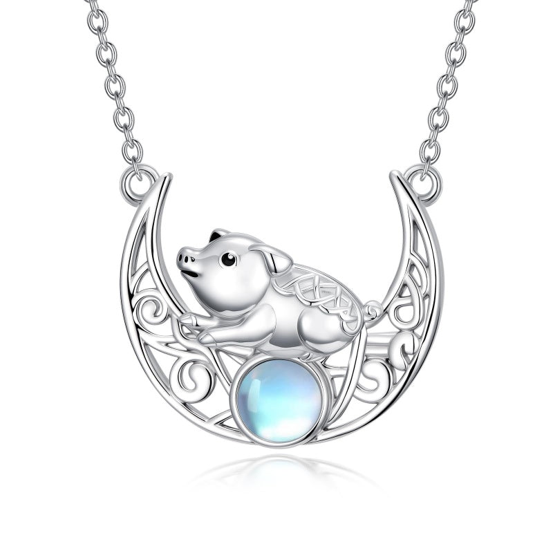 Sterling Silver Moonstone Celtic Knot Raccoon Otter Pig Dolphin Cow Pendant Necklace Birthday Mother's Day Gift