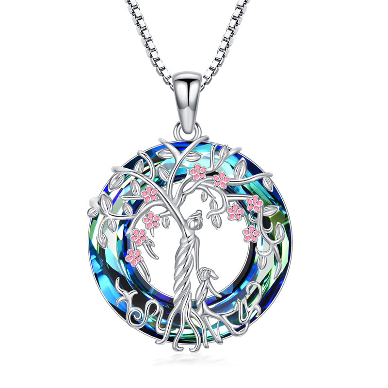 Sterling Silver Crystal Tree of Life Family Pendant Necklace for 1 to 5 Children