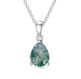 Sterling Silver Oval Pear Cut Green Moss Agate Pendant Necklace