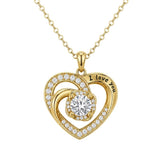 14K Gold Plated  Birthstone Heart Pendant  Necklace for Women Engraved with  I Love You