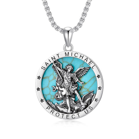 Sterling Silver St Michael St Christopher Pendant Necklace