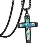 14K Gold Plated Wooden Abalone Shell Cross Pendant Necklacefor Men