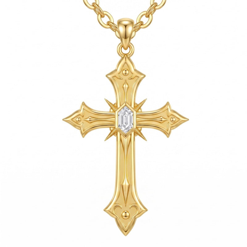 10K 14K 18K Gold Cross Pendant Necklace Religious Jewelry Gifts for Men and Women