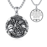 St Michael Necklace 925 Sterling Silver Amulet Pendant with 22+2 Inch Stainless Steel Chain Jewelry for Men & Women