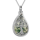 Sterling Silver Abalone Opal Shell Moss Agate Tree of Life Urn Necklaces for Ashes