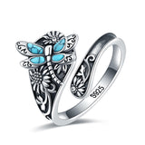 S925 Sterling Silver Turquoise Dragonfly/Highland Cow Spoon Ring Oxidized Wrap Ring  Gifts for Women Girls