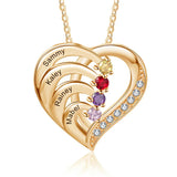 10K 14K 18K Solid Gold Personalized Engraved &Birthstone Pendant Necklace